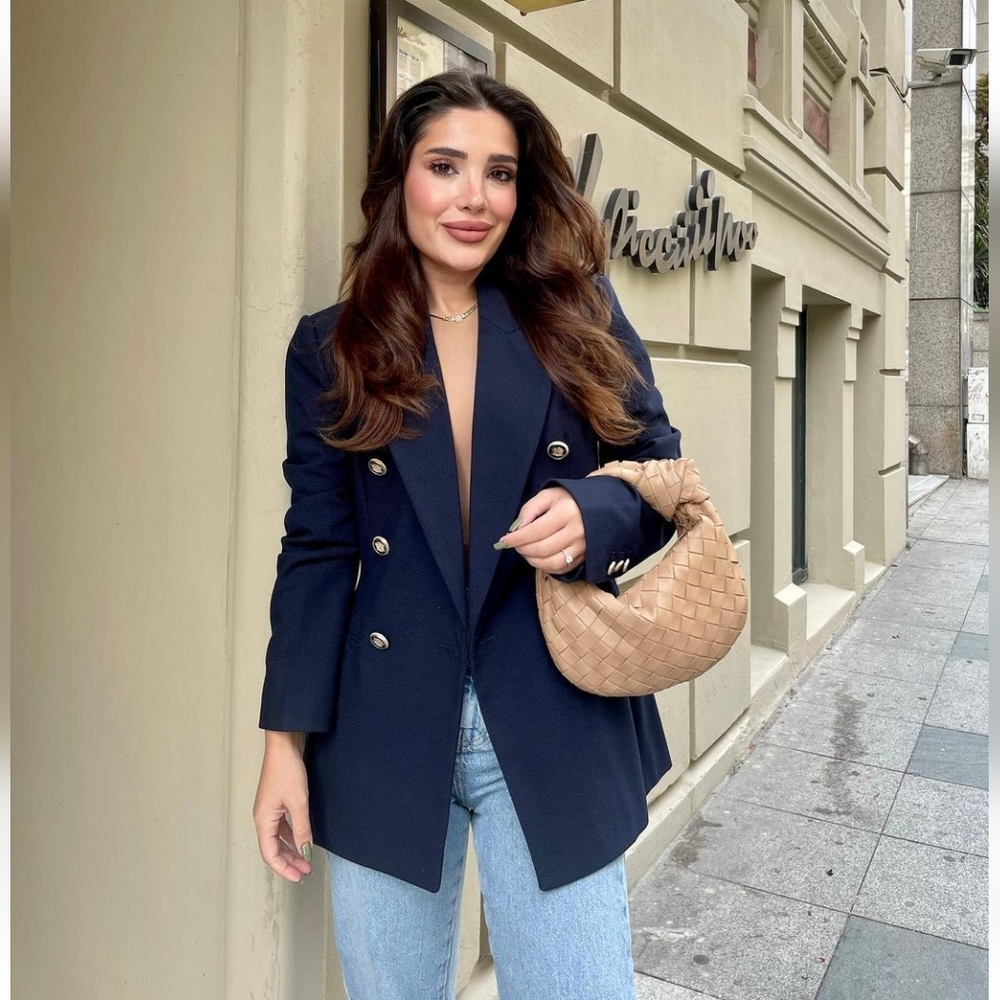 ZARA * DOUBLE BREASTED BLAZER NAVY PIQUE BLAZER - Picture 2 of 13